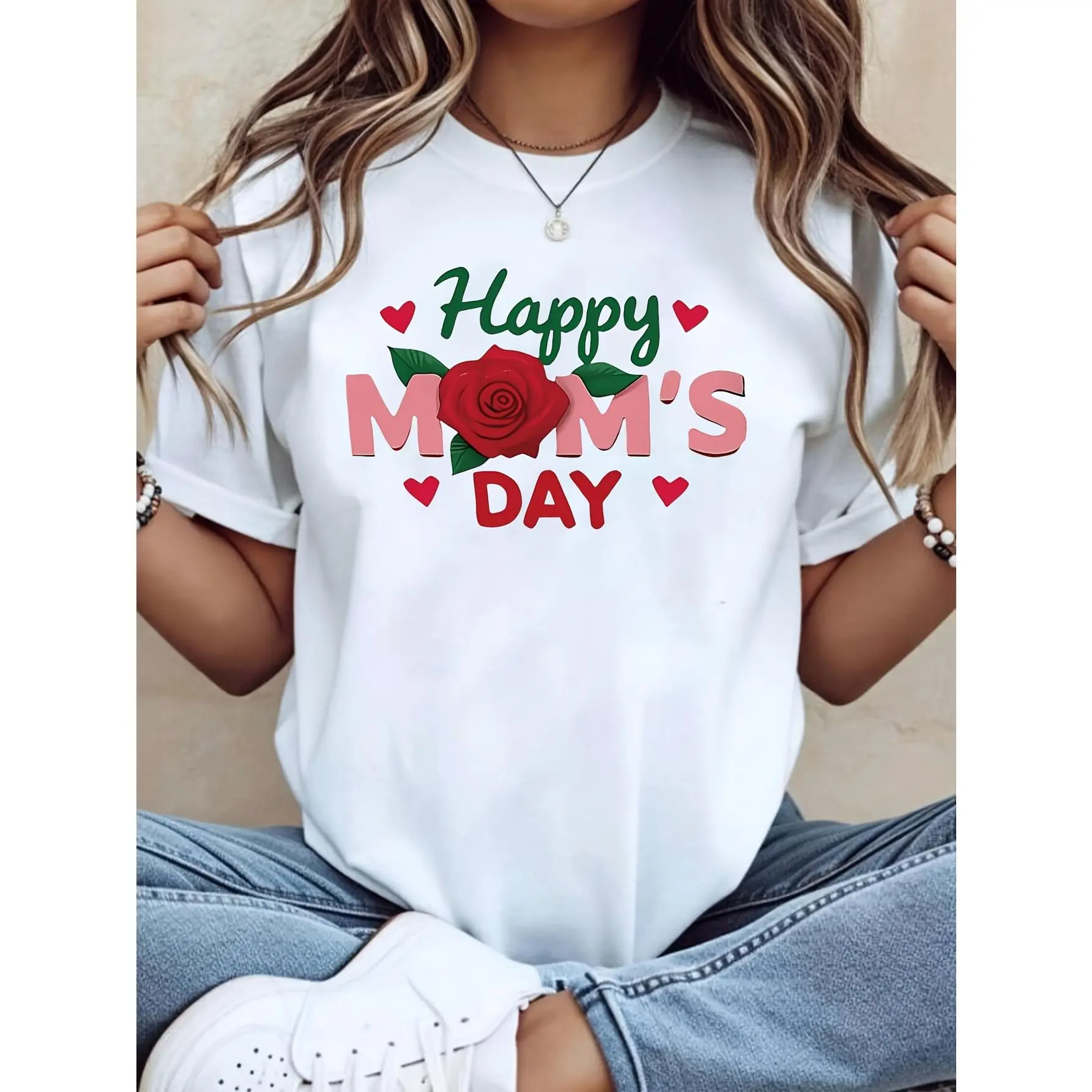 Women's T-Shirt, Happy Mom'S Day Rose Print, Mother'S Day Graphic Tee, Gift For Mom