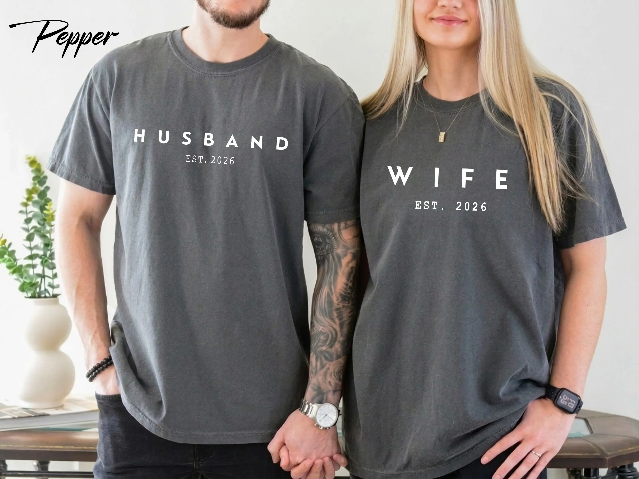 Comfort Colors Personalized Husband and Wife Matching Shirt, Honeymooning T-shirt, Newlyweds Tee, Wedding Gifts, Anniversary Couple Gift