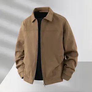 Men's spring and autumn jacket, zipper closure, casual faux suede coat, wear-resistant fabric, machine washable, suitable for daily life, work, travel, outdoor leisure and formal occasions.