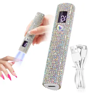 Handheld UV LED Mini Nail Lamp with Rhinestones, Fast Drying Gel Polish Nail Dryer, USB Rechargeable with 200mAh Battery, Portable Nail Light for Fingers & Toes, Valentine’s Day Gift