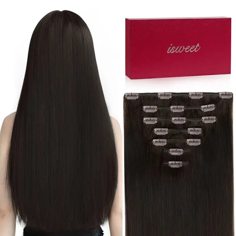 7Pc Clip In Hair Extensions Real Human Hair 14in Straight Double Weft 70g Clip in Hair Extensions Real Human Hair 5pcs Double Weft  main image 4