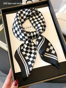 Women's Checked Pattern Contrast Binding Design Square Scarf, Casual Soft Comfortable Scarf for Daily Wear, Fashion Accessories for Women & Girls, Checkered Scarf