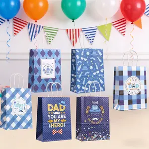 Father's Day Gift Bags, 12/18/24 Pcs, 6 Colors, Handle Design, Ideal for Snacks, Blue & Options, Perfect for Parties & Anniversaries