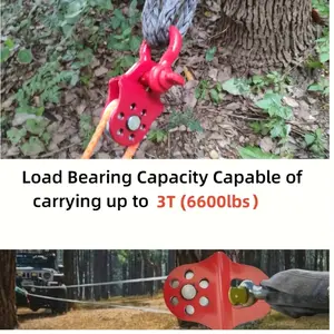 [3T Heavy Duty Winch] Heavy Duty 3T Winch Pully Block - Double Capacity, Durable Synthetic Rope, Easy-Pulve Design, Red & Black, Robust Construction, Towing Accessories
