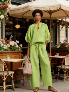 Matching Set for Women Quarter Zip Pullover and Wide Leg Pants 2 Piece Lounge Outfit Casual Streetwear