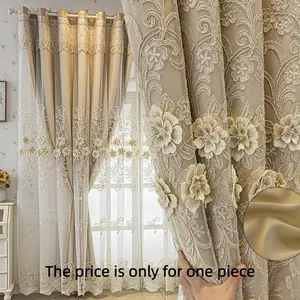 1PC Double Layer European Embroidered Lace Home Decoration Curtain, Sunshade Insulation Noise Reduction, Suitable for Bedroom Living Room Study