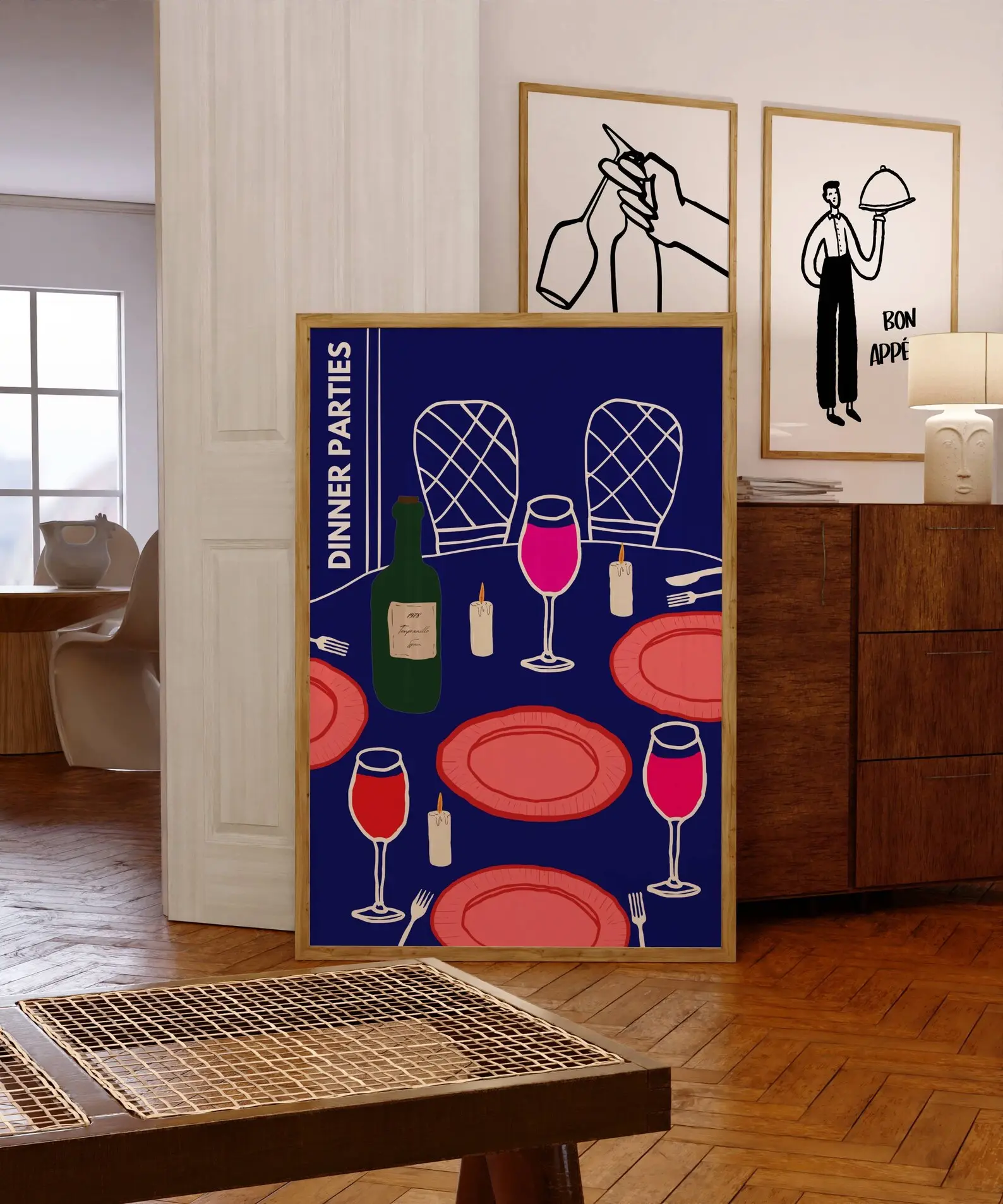 Dinner Party Poster Happy Hour Wall Art Print Bar Cart Accessories Hosting Trendy Drinks Kitchen