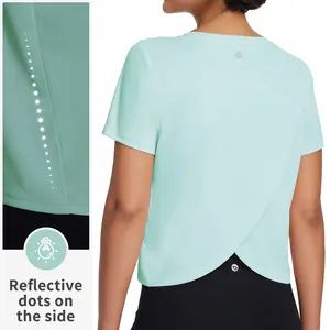 baleaf Women's Workout Tops Athletic Shirts Cropped Short Sleeve Split Back Running Gym Quick Dry Sun Protection UPF 50+