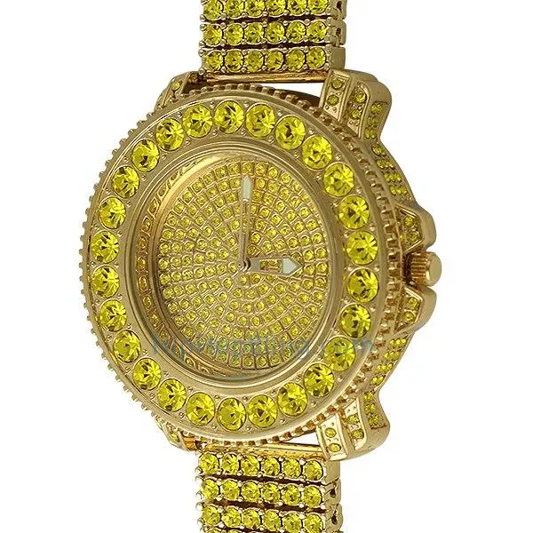 Iced Out Trendy Wristwatch and Bracelet Set for Women, Big Rocks Style with a 6-Row Band and Round Analog Quartz Movement, Female Watches, Rhinestone Diamond Watch, Wrist Stack
