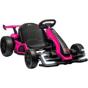 24V Kids Electric Drift Kart, 300W Powerful Motor 8.5MPH, Big Battery, EVA Tires, Adjustable Length, Drift/Sport Modes, Brake Pedal, Bright LED Lights, Outdoor Racing Ride-On Toy for Kids-Rose Red