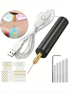 1Pcs Electric Resin Drill Set With 10 Pieces Drill Bits (0.8 To 1.2 Mm) For Resin Plastic,Electric Mini Drill With Wrench Hex Pin Vise For Resin Casting Molds DIY Keychains Crafts Making (Drill bits and keys are sold separately, please pay attention to th