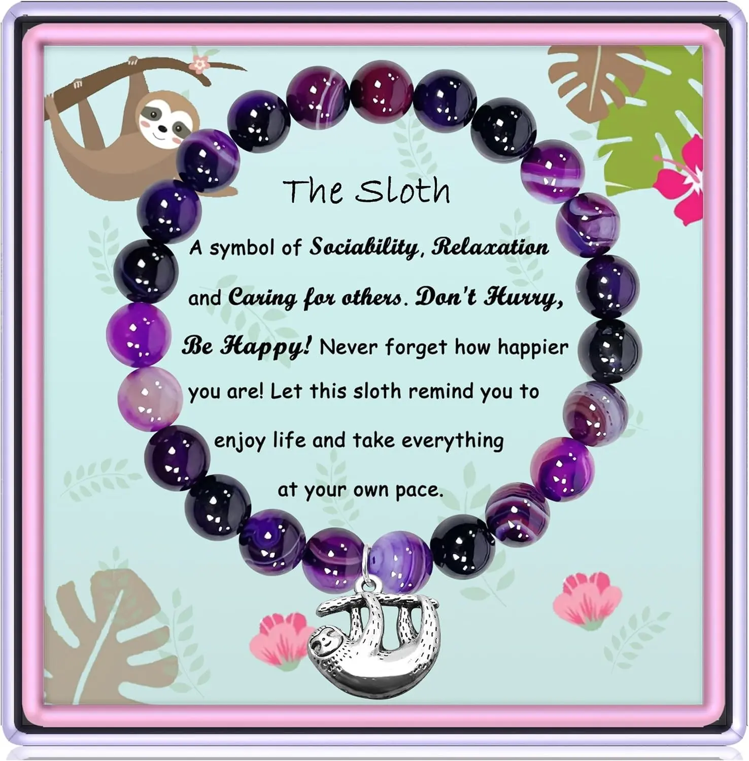 Nature Stone Beads Sloth Bracelet Charm Jewelry - Inspirational Gifts for Sloth Lovers, Women, Girls, Friend, Sister, Wife, Daughter, Niece