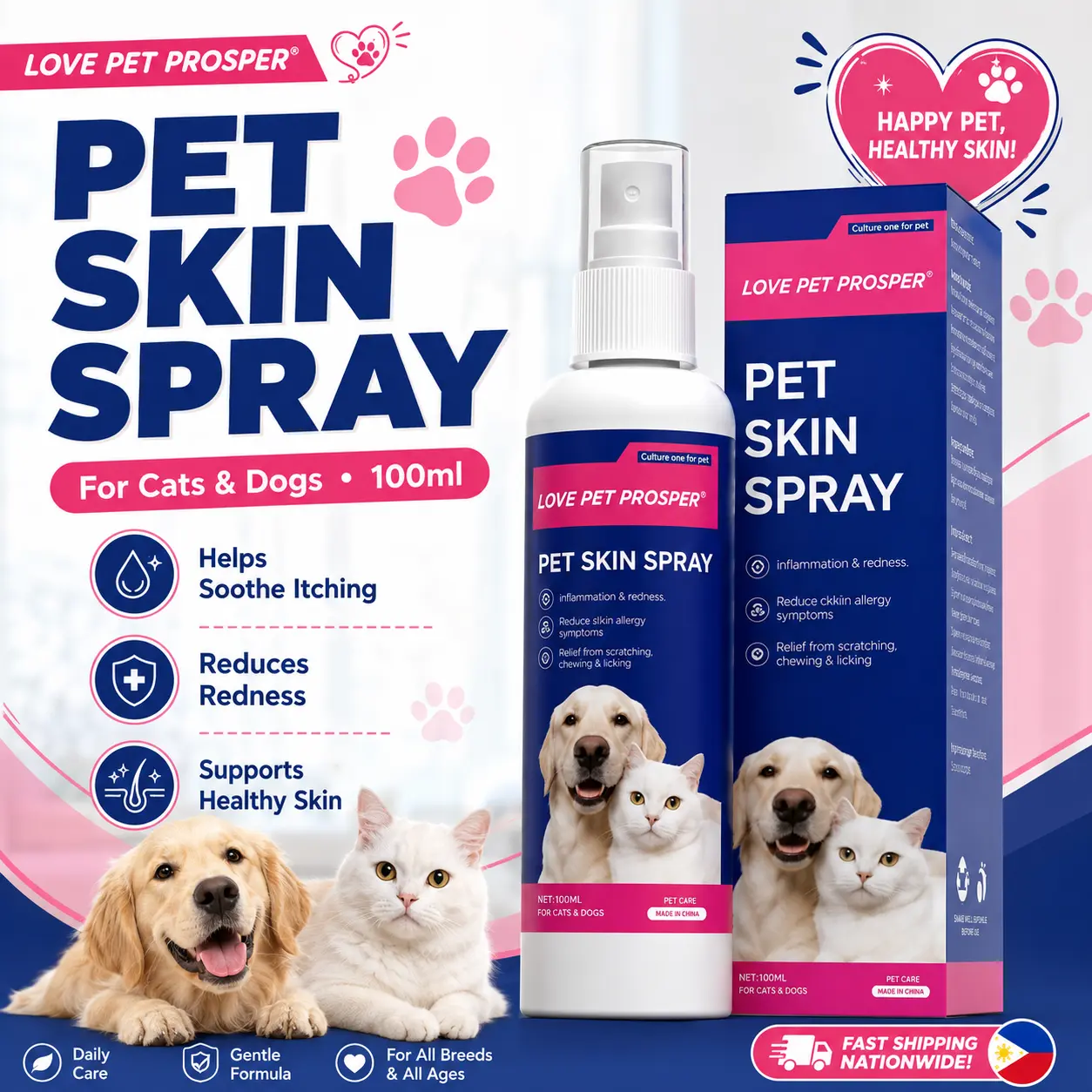 LOVE PET PROSPER Pet Skin Relief Spray for Dogs and Cats, Soothing Spray for Itchy Skin, Dry Coat, Hot Spots, Paws and Sensitive Skin Care | COD