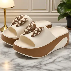 Women's Summer Slide Sandals With Bow - Open-Toe Slip-On Flat Sandals With Thick Cushioned EVA Sole, Breathable Fabric Upper & Lightweight Design For Beach, Casual Outings, Indoor/Outdoor Wear, Ladies Sandals, Non-Slip Shoes, Shoes For Women