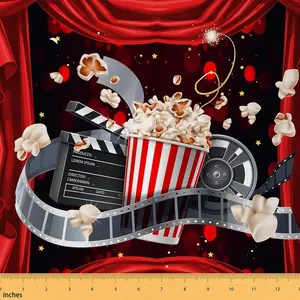 Movie Theater Print Upholstery Fabric By The Yard,1 Yard,Moive Poster Design Fabric,Upholstery and Home DIY Projects,Popcorn Pattern Waterproof Fabric