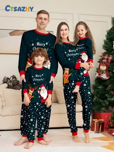 Christmas Family Pajama Set, Santa Reindeer Snowflake Print, Deep Trim, Comfortable Skin-Friendly Home Wear, Unisex