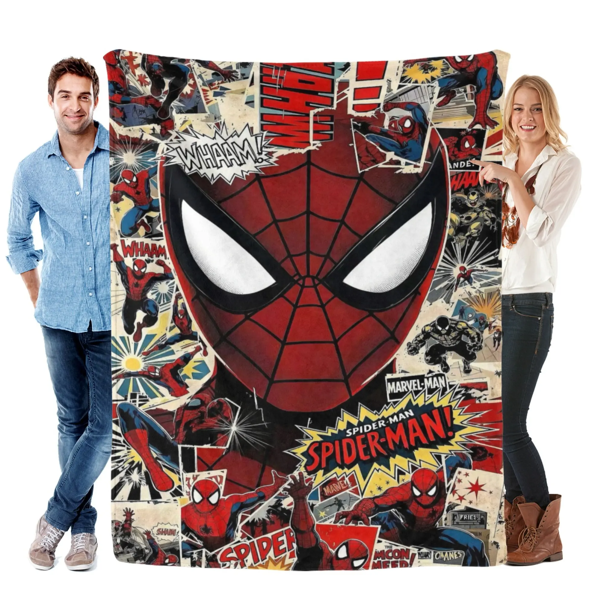 [SummerVibes] MARVEL CLASSIC Spider-Man Pop Art Comic Flannel Blanket - Soft Cozy 2D Print Superhero Throw for Home Bedroom Decor, Couch & Fans Gift
