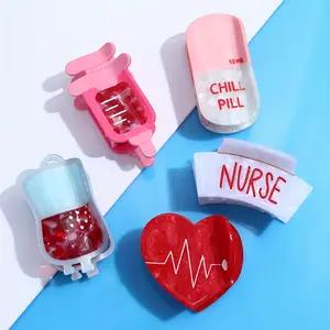 1pc Nurse-Themed Hair Claw Clip- Blood Bag Design with Heartbeat Line, Elegant & Cute Matte Finish for Women, Perfect for Nurses, Doctor Appreciation Events, or Nurse Week Celebrations, Nurse Accessories for Work