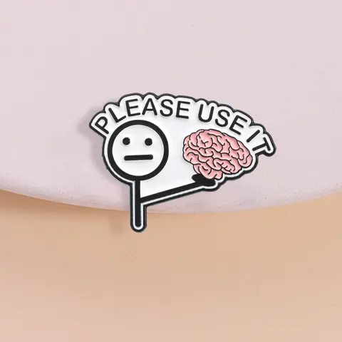 Brain Awakening Badge Please Use It, Snarky Scholar Style, Perfect Exam Season Stress Relief, Dutch Humor Backpack Accessory, Fashion Accessory, Alloy Brooch Pin