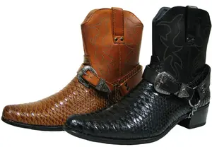 Mens Cowboy Boots Western Zippper Buckle Harness Shoe