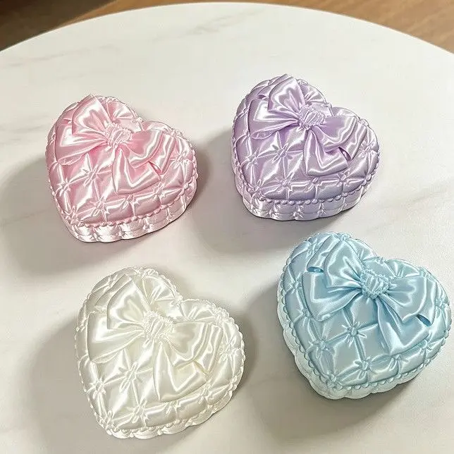 Silk Heart-Shaped Bow Jewelry Box | Girly & Instagram-Worthy | Stylish Jewelry Box | Heart-Shaped Jewelry Case