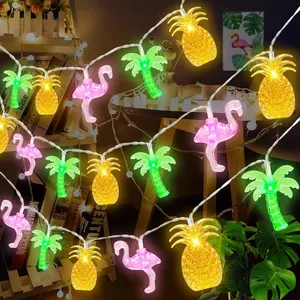 30 LED 16Ft Summer Beach Hawaiian String Lights - 8 Modes & Timer -  Pineapple Palm Tree Fairy Lights -  Operated for Tropical Party Pool Decorations