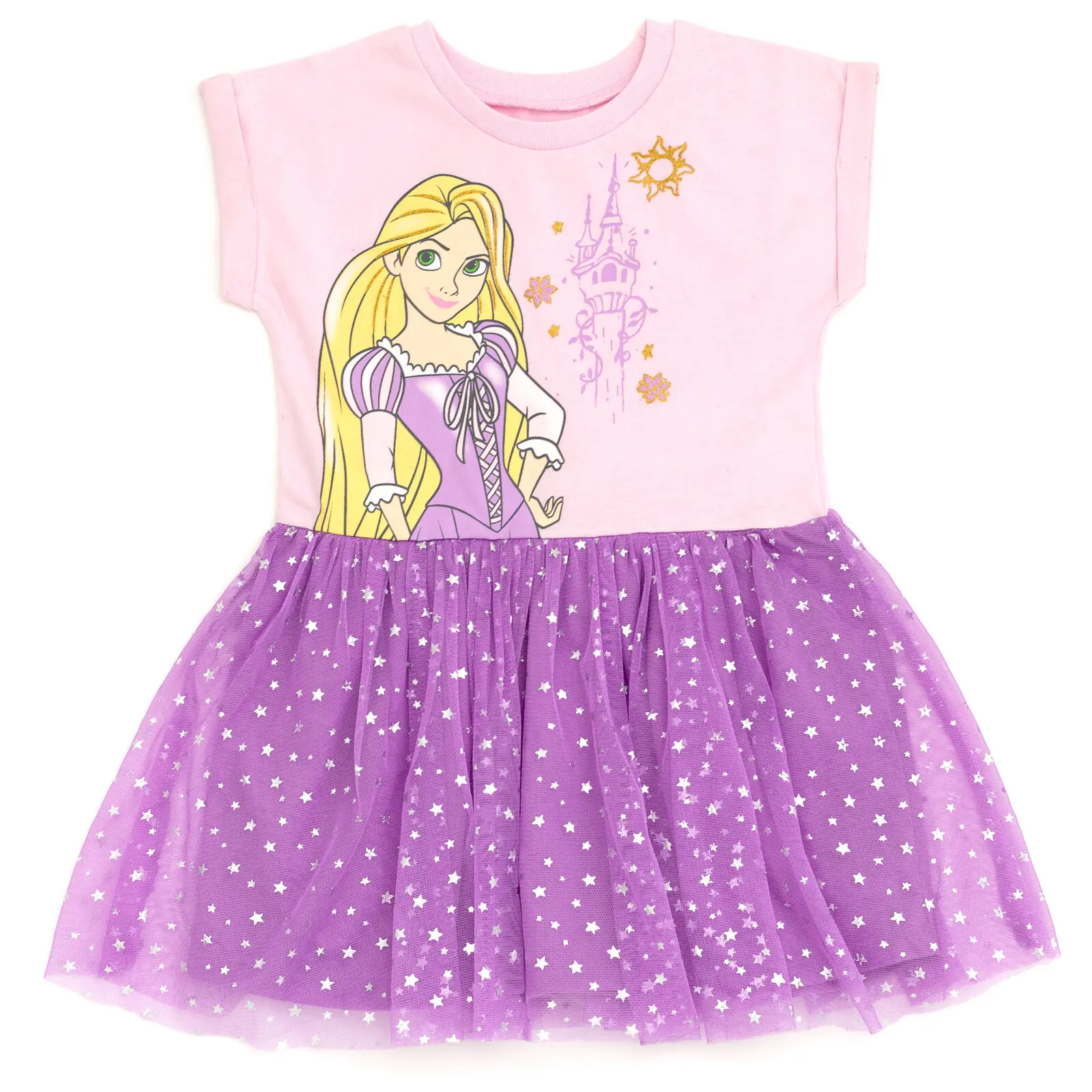 Disney Princess Jasmine & Belle Tutu Dress for Girls, Cotton Jersey Short Sleeve Pullover with Glitter Tulle Skirt, Toddler to Big Kid