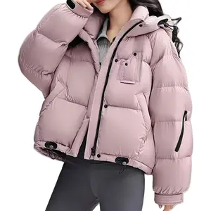YAYA Women's Cropped Puffer Down Jacket, Long Sleeve Hooded Soft Warm Puffer Coat, Casual Fashion Comfort Tops for Womenswear Outdoor Jacket