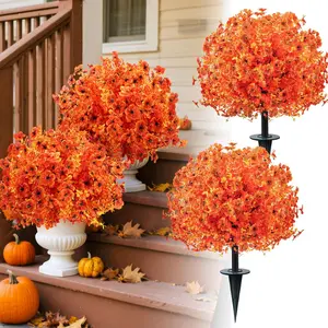 2 Pcs Artificial Flowers with Ground Spikes,Garden Stake Faux Greenery Shrubs Garden Accessories 23" for Outdoor/Indoor Use, No Maintenance Weatherproof Decoration for Porch, Patio, Garden, Balcony, Wedding, Thanksgiving& Christmas