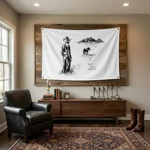 Country Music Flag Heavy Dreams Vintage Cowboy Tapestry Large 3x5FT Wall Hanging for Indoor Outdoor Bedroom College Dorm Man Cave Decor Banner Premium Western Sketch Flag Aesthetic Flag