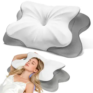Cervical Neck Pillow for Neck Pain Relief, OEKO-TEX Certified 4-Height Adjustable Memory Foam Orthopedic Cooling Pillow for Side Back Stomach Sleepers, Arm Support & Breathable Pillowcase