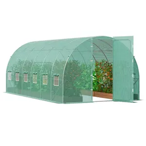 VEVOR Walk - in Tunnel Greenhouse, 20x 10x 7 ft Portable Plant Hot House with Galvanized Steel Hoops, 3 Top Beams, Diagonal Poles, 2 Zippered Doors 12 Roll - up Windows, GreenVEVOR Super Brand Day