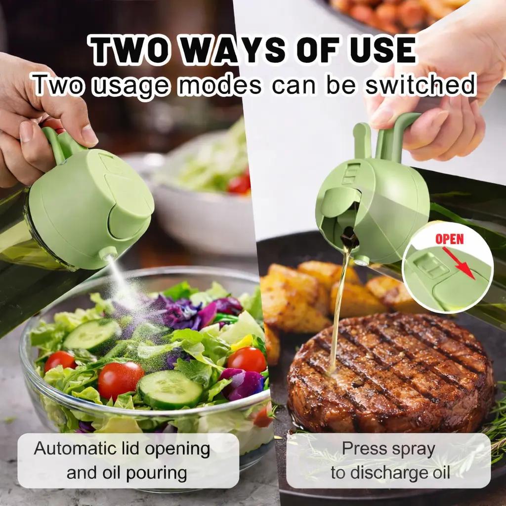 [2PCS]Stop Pouring Too Much Oil! 2-in-1 Oil Dispenser & Oil Sprayer, 16oz / 470ml Olive Oil Bottle with Fine Mist Nozzle, Oil Spray Bottle for Cooking, Air Fryer & Salad (Black & Green)