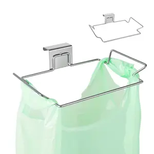 Stainless Steel Trash Bag Holder for Kitchen Cabinet Door Cupboards Silver 2Pack Easy Installation No Drilling Garbage Bag Dispenser Under Sink