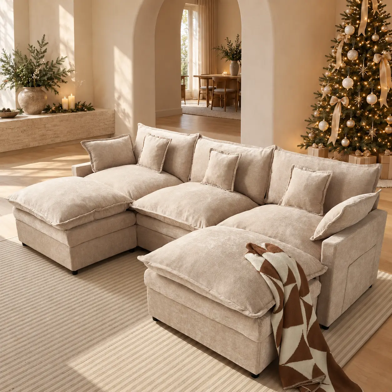 CAODOC 108" U-Shaped Modular Sectional Sofa - Cloud Couch with 2 Movable Ottomans, Durable Solid Wood Frame, Comfy Deep-Seat Chenille Deep Seat Lounge, Storage Pockets, Pet-Friendly, Sofas Living Room, Multi-Package Shipping
