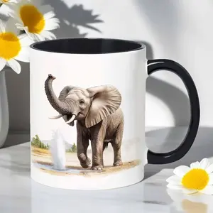 Elephant Pattern Ceramic Mug, 11oz Creative Elephant Coffee Mug, Fun Gift for Travel Enthusiasts, Drinkware for Home & Office, Washable