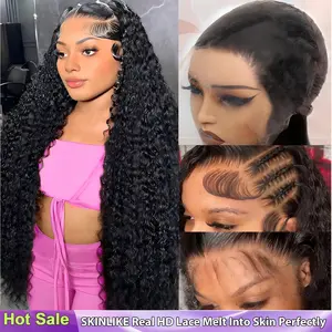 [Hot]Lemoda 13x6 15A 210% Density 13x4 SKINLIKE Real HD Lace Water Wave Full Lace Frontal Wigs Deep Wave Virgin Human Hair Invisible 0.1mm Ultra-thin Frayed Ends Wet and Wavy Lace Front Wig Tiny Knots