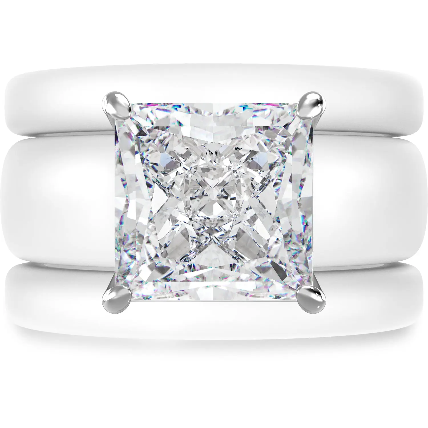 Princess Cut CZ Silicone Ring Set for Women, 2 Thin Stackable Rings – 8 ×8 mm Princess Cut CZ | Patented Design - GlowStone Collection