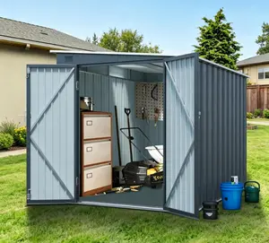 Galvanized Steel Outdoor Storage Shed (6x8FT, No Floor) - Lockable Double Doors, Metal Lean-To Shed with Free PC Light Board for Tools, Bikes