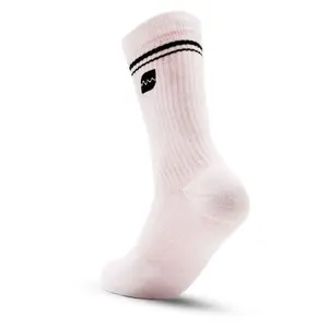 SPACER MOBILITY |  Rep Club Crew Sock Unisex Women's Gym Basic Minimalist Style 69% Combed Cotton for Training Running Lifting Hiking or Lounging at Home Pink with Black Stripe