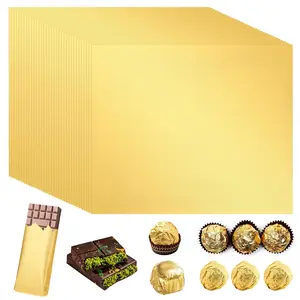100 Pieces Gold Foil Candy Wrappers, Large 7.8x7.8 Inch Small 3.94x3.94 Inch Thick Paper Backed Aluminum Foil Paper, Golden Chocolate Bar Wrapping Sheets for DIY Candy Wedding Birthday Christmas Dubai Chocolate Making