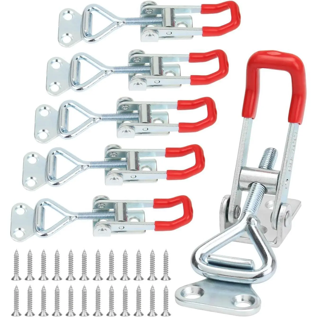 Steel Heavy-Duty Self-Locking Toggle Clamps, 6-Piece Set with 150Kg/330Lbs Holding Capacity, Adjustable Pull Latches & Screws for Doors, Cabinets, Heavy-Duty Clamp