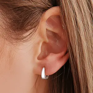 Silver Pearl Inlay Tapered Hoops