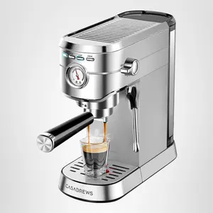 20 Bar, Compact Espresso Maker with Steam Milk Frother, Stainless Steel Coffee Machine with 34oz Removable Water Tank for Cappuccino, Gift for Women or Men, Silver