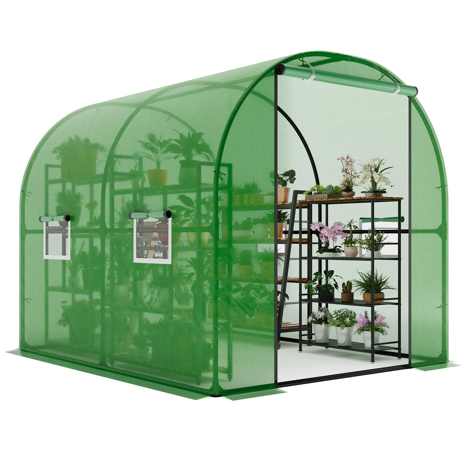Garvee Heavy-Duty Walk-In Greenhouse (78.74"x78.74"x98.42") - Outdoor Galvanized Steel Frame, Mesh Screen Door, Tunnel Window, Winter Growing Kit for Garden Plants with Watering Supplies