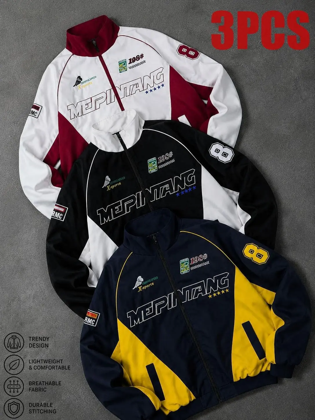 Men’s Thin Windproof Motorcycle Racing Jacket - Lightweight Sports Jacket, Wind Resistant Outerwear with Embroidered Fashion Patterns, Unisex Fit for All Seasons