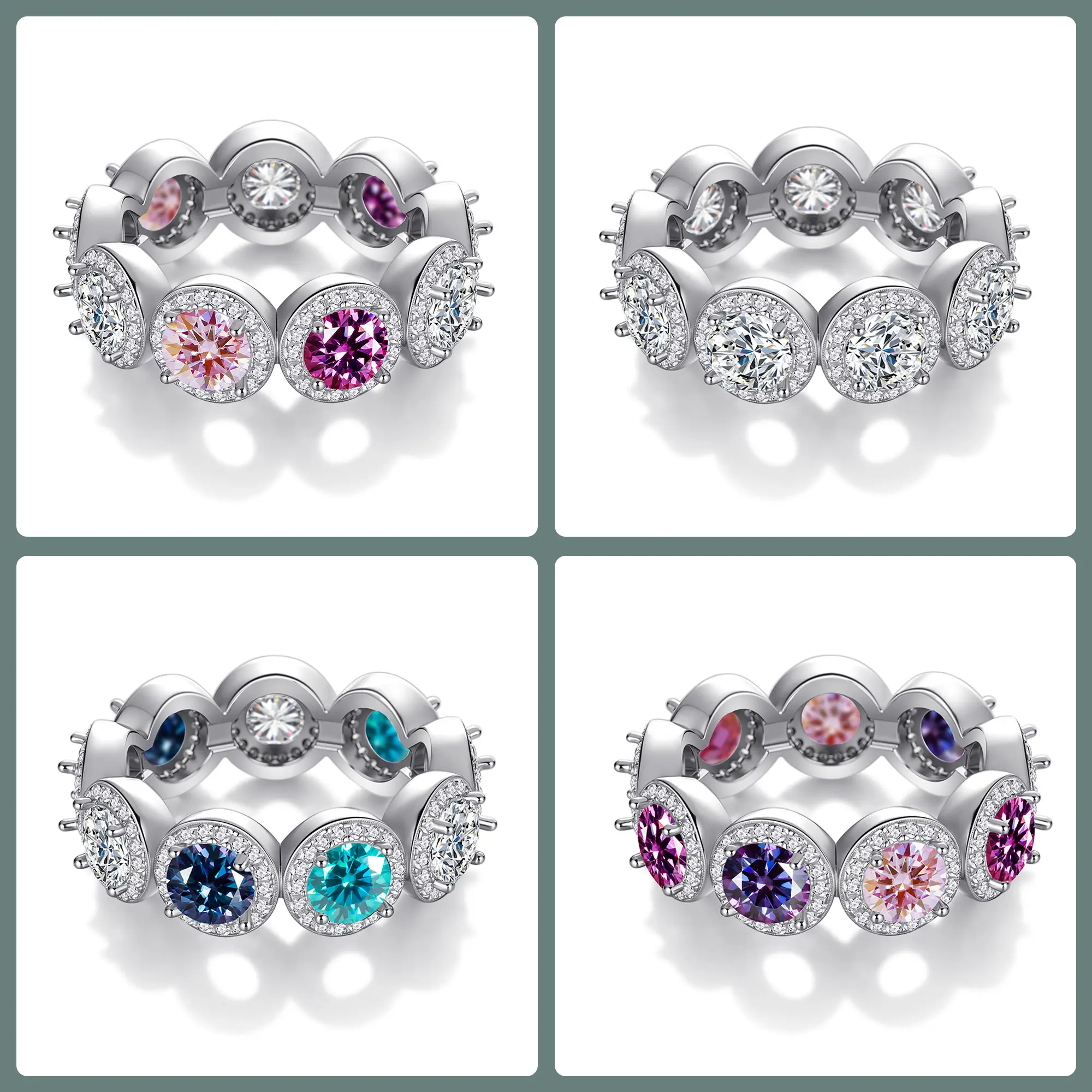 【#416 Popular Eternity Band】5ct Round Halo Eternity Band vvs Synthetic Moissanite Rings in 925 Sterling Silver