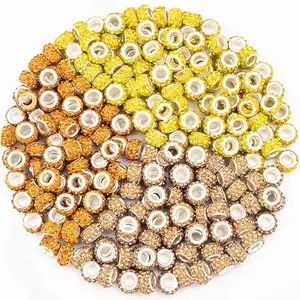 200 Pieces European Large Hole Spacer Beads, Zyehxed Yellow European Craft Beads Rhinestone Lampwork Beads Fairy Garden Beads for DIY Charms Bracelet Necklace Earring Jewelry Making Supplies