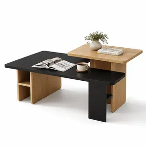 Nesting Coffee Table Set of 2, Farmhouse Wood Coffee Tables for Living Room, Space Saving Rectangle Center & Side Table Set