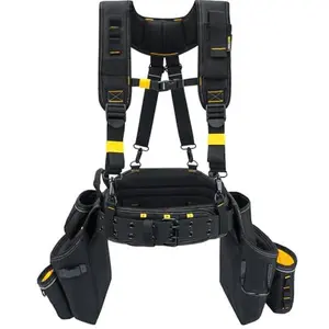 MELOTOUGH Carpenters Tool Belt with Suspenders Professional Tool Belt Combo Organizer With Tool Pouch Suspenders with 32 Pockets and Loops fits 32"-50"Waist for Electrican/Contractor/Technican(Yellow)